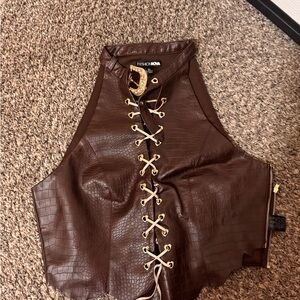 Fashion Nova Brown Faux Leather Lace-Up Vest